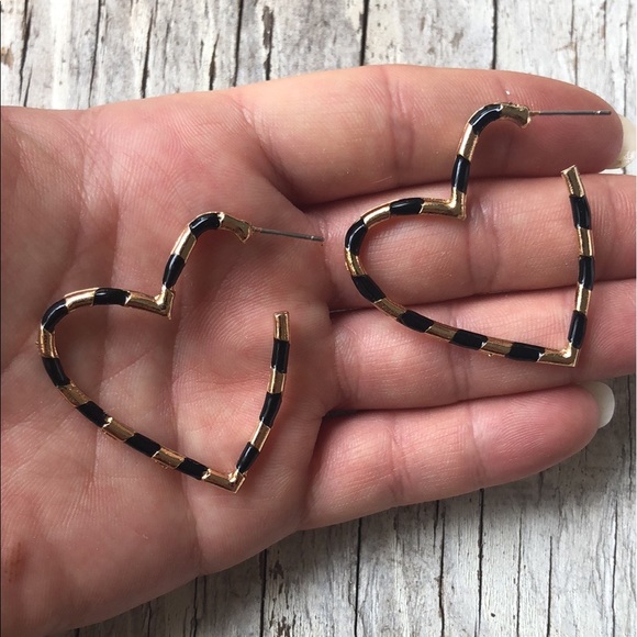 Janna Black and Gold Heart Hoops! - Picture 5 of 7